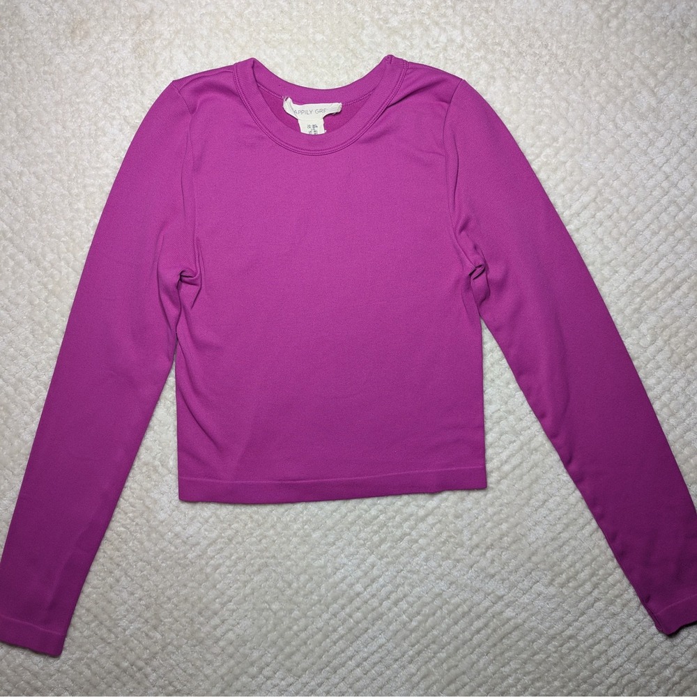 Happily Grey Womens Magenta Purple Ribbed Knit Long Sleeve Crop Top Size L